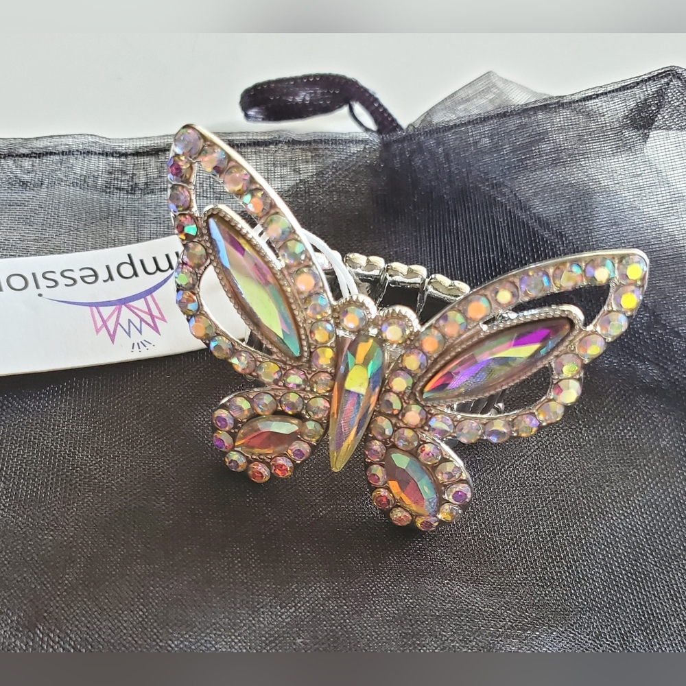 Butterfly Stretch Ring - Ab Rhinestones - Picture 2 of 4